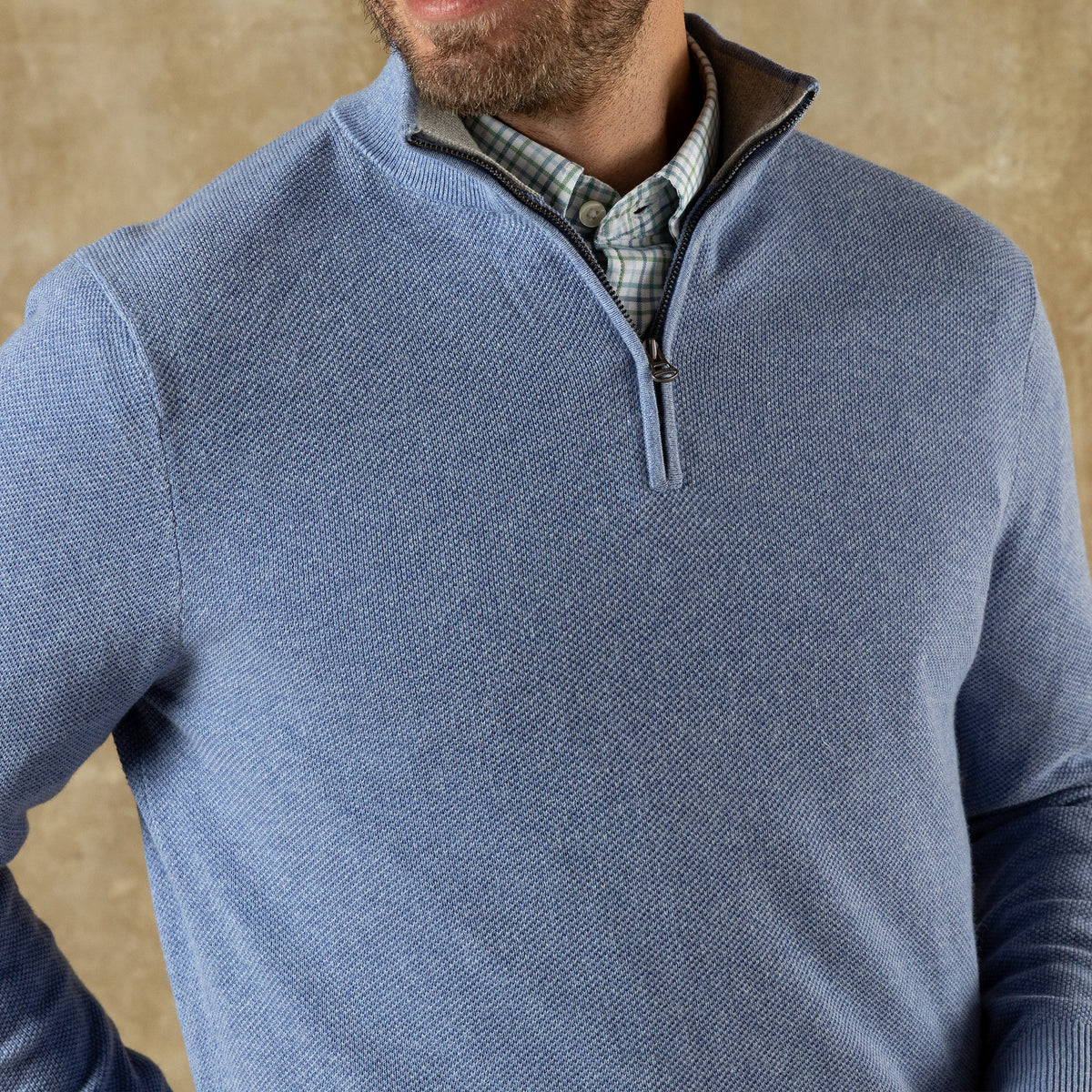 Colton Pique 1/4 Zip Sweater - Chambray Blue Heather