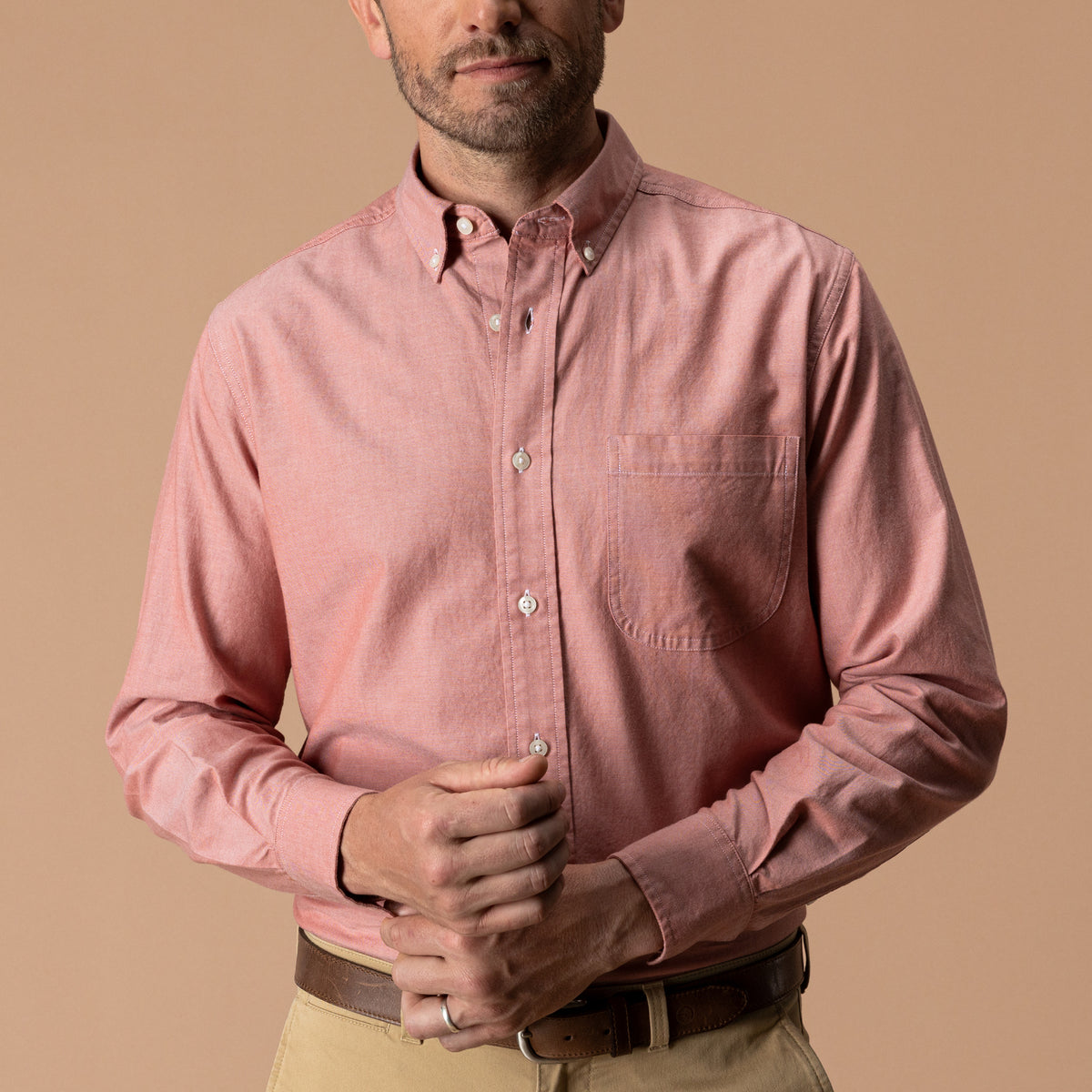 Cotton Oxford Sport Shirt - Morris Solid - Cedarwood Red