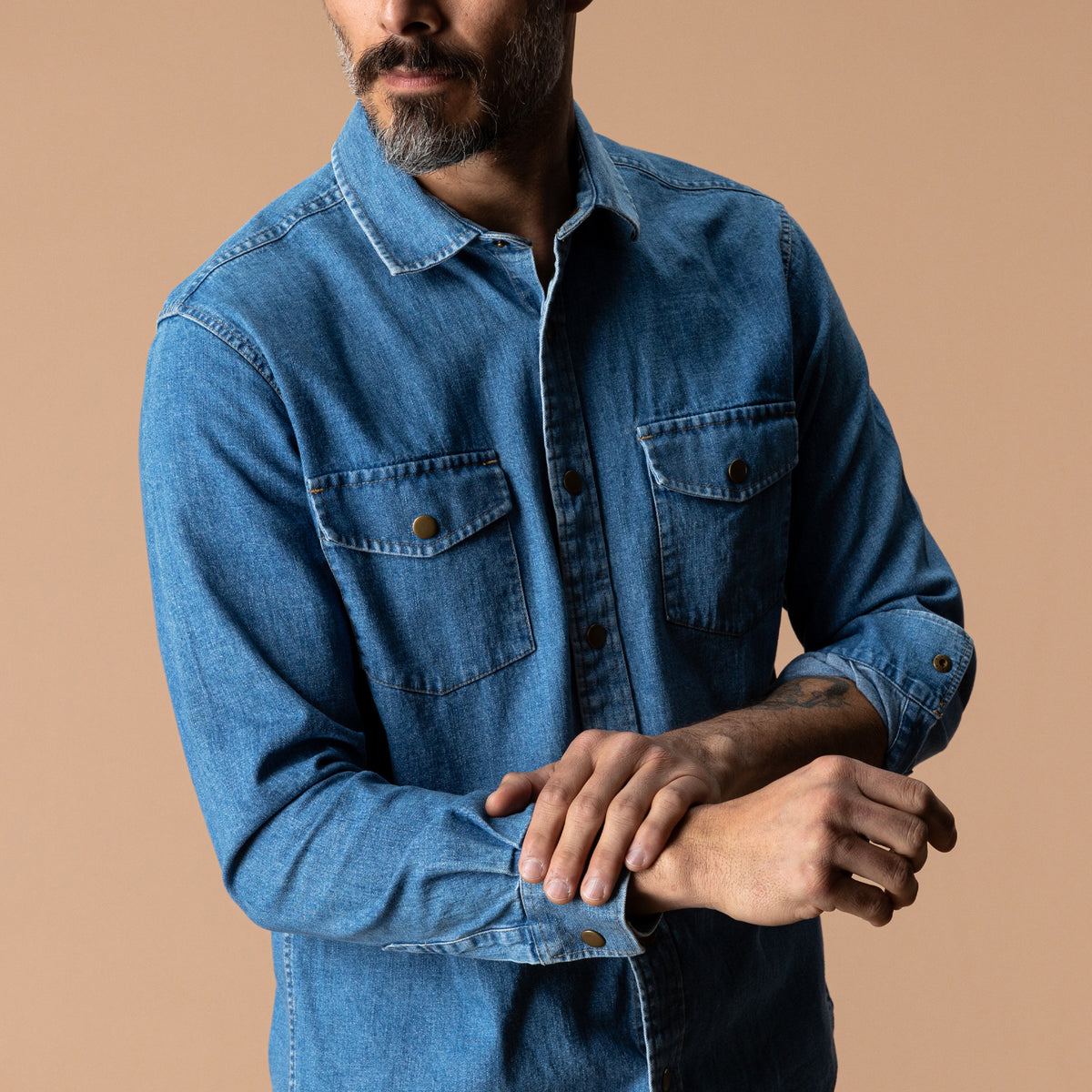 Denim Snap Shirt - Clyde Solid - Indigo Blue