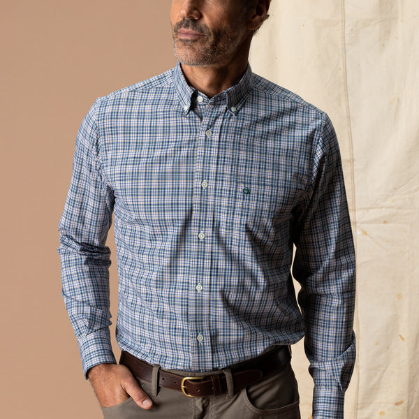 Performance Poplin Sport Shirt - Winstead Plaid - Navy Peony
