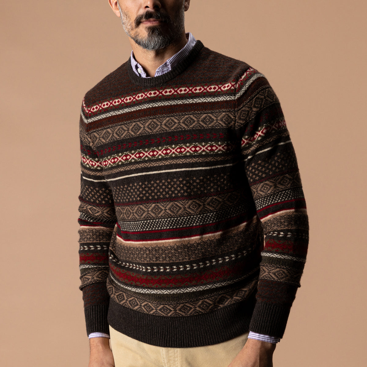 Birch Fair Isle Merino Crewneck Sweater - Espresso Brown