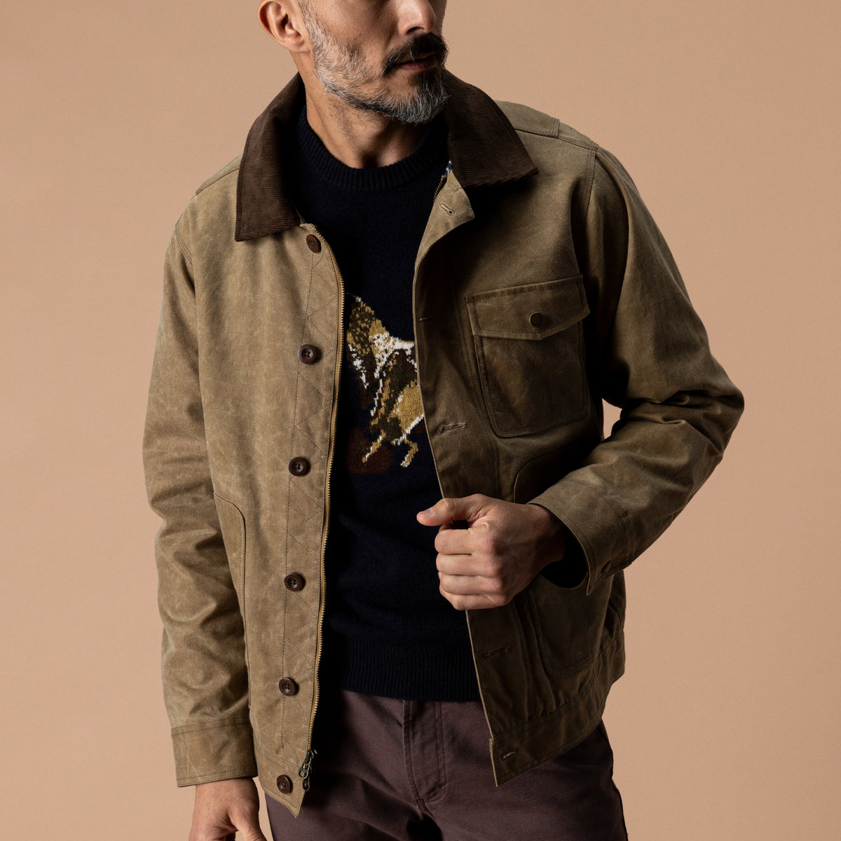 Waxed Duck Canvas Rancher Jacket - Umber Brown