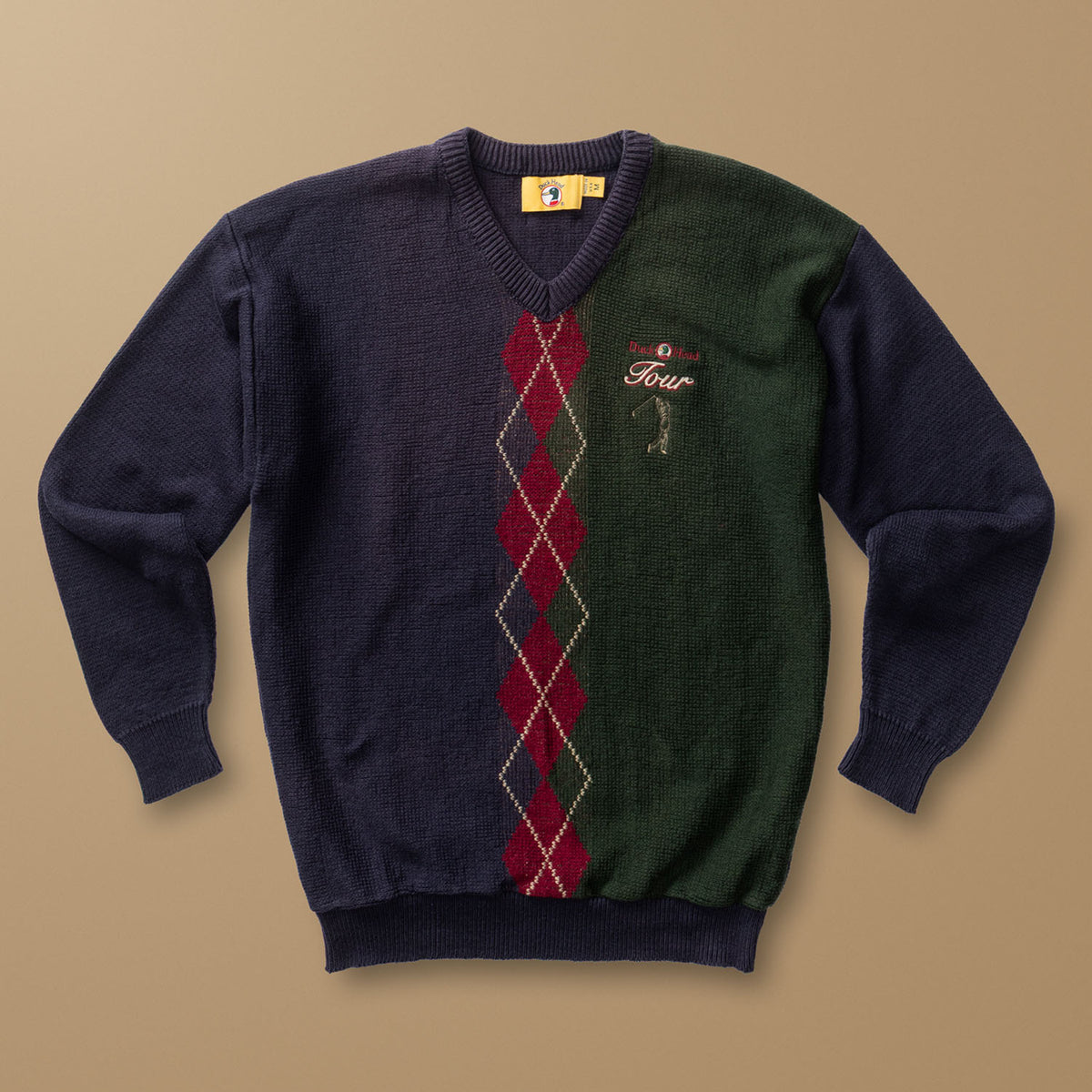 Argyle Color Block V-Neck Sweater M - Duck Head Vintage