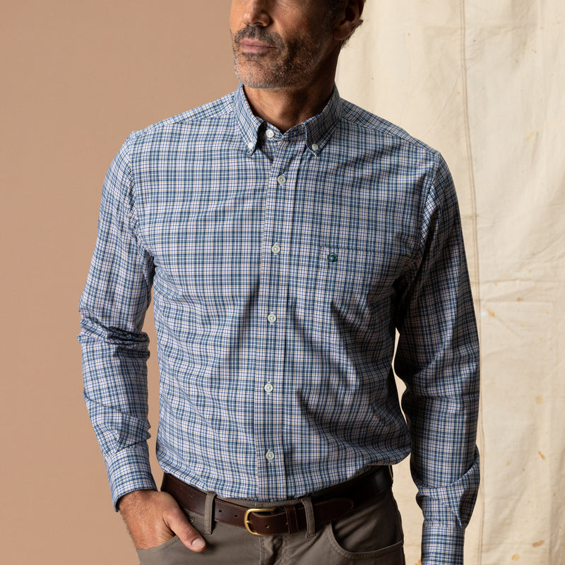 Performance Poplin Sport Shirt - Winstead Plaid - Navy Peony