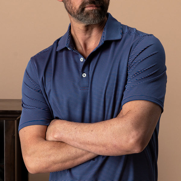 Long Drive Performance Polo - Whit Stripe - Navy Peony