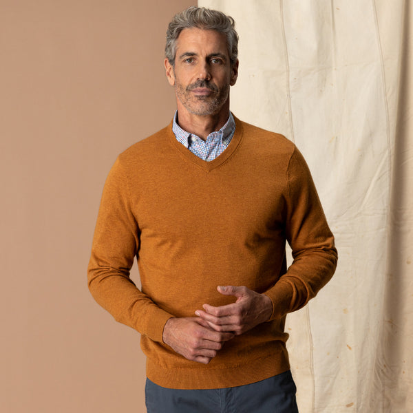Buckley Merino V-Neck Sweater - Spiced Oak Heather