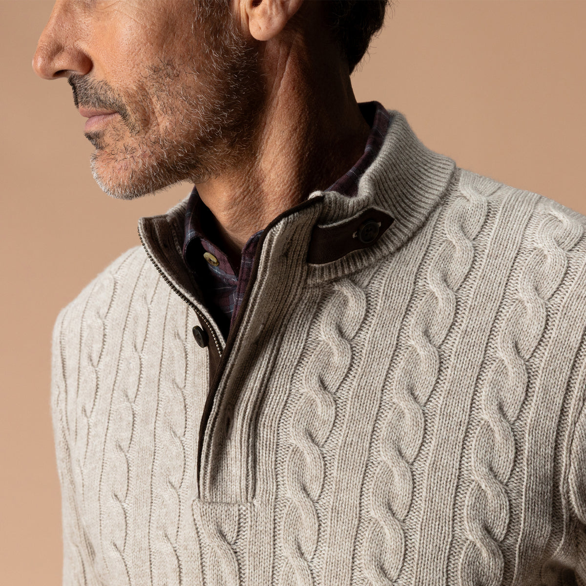 Walcott Merino Cashmere Cable Knit 1/4 Zip Sweater - Stone Heather