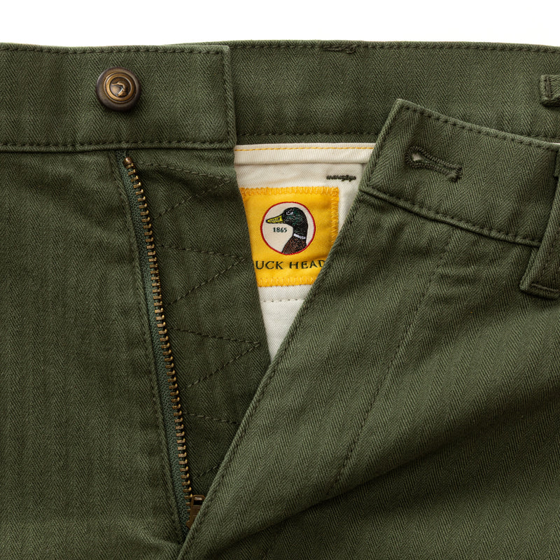 Cotton Wool Herringbone Gold School Chino - Duck Green