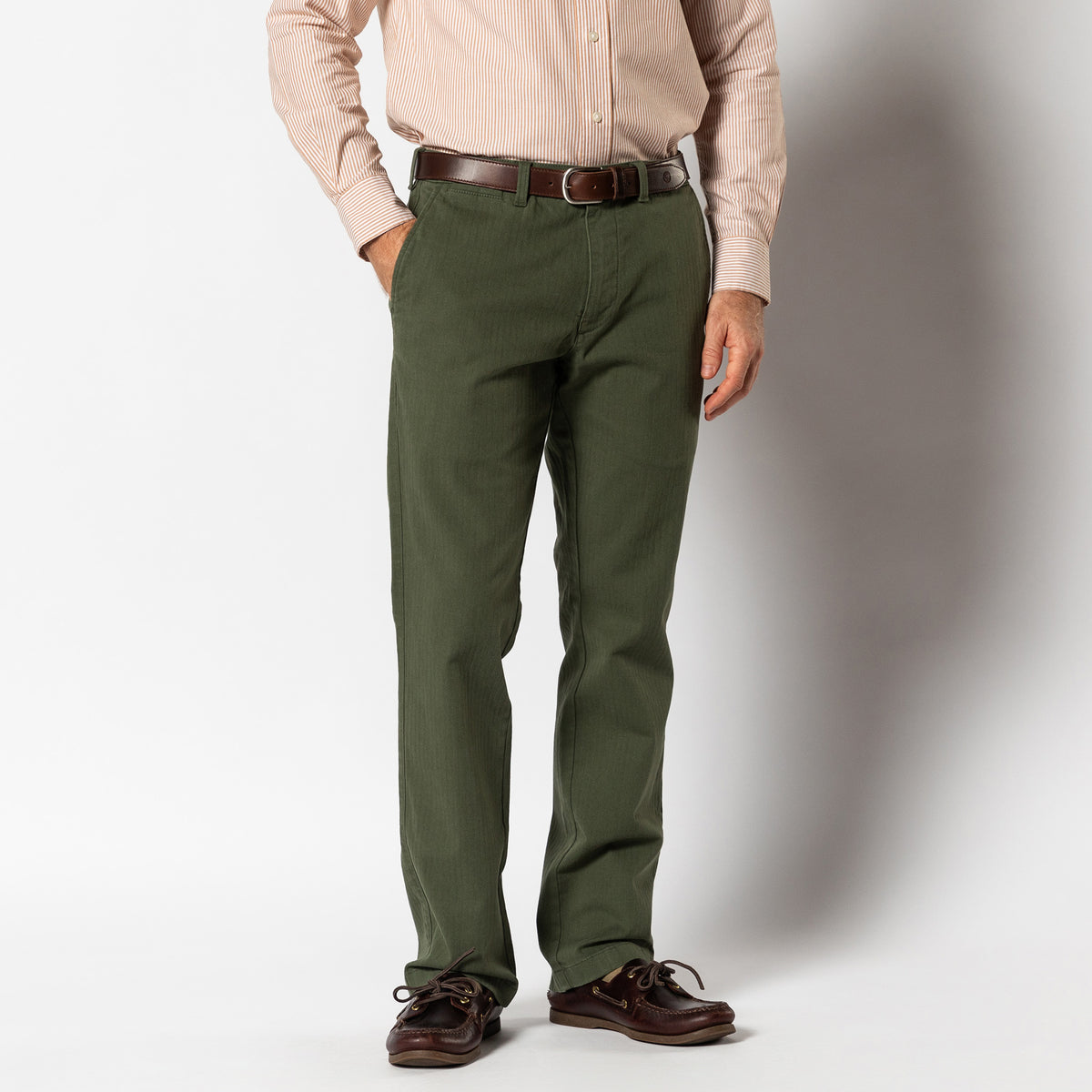 Cotton Wool Herringbone Gold School Chino - Duck Green
